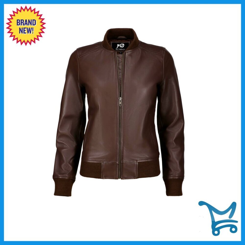 Genuine Lambskin Leather Bomber Jacket, Quilted Lining, Windproof, Women's